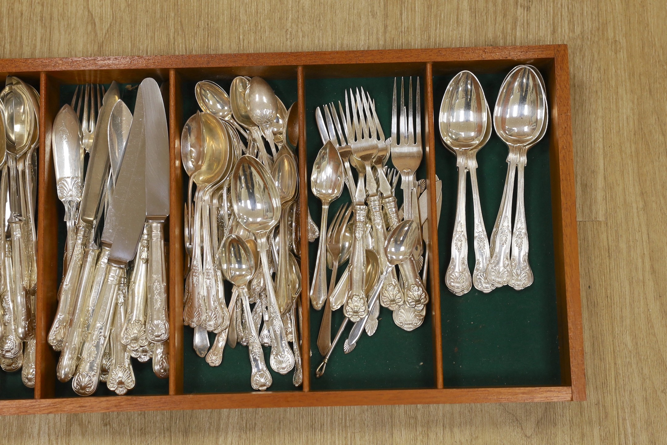 A Kings pattern plated flatware canteen